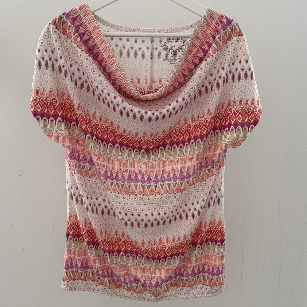 Sonoma Women's Top with Red and Purple Pattern